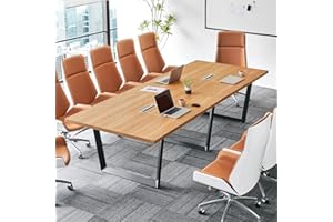 ahliss Sturdy Conference Table with Cable Management Grommets Modern Rectangle Office Meeting Table with Wood Tabletop and Metal Frame & Legs- Easy Assembly Boardroom Table (Natural, 10 Foot)