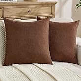 FUTEI Dark Brown Chenille Throw Pillow Covers 18x18 Inch Set of 2,Soft Wide Chevron Textured Cushion Case,Farmhouse Home Decor for Couch Bed Living Room