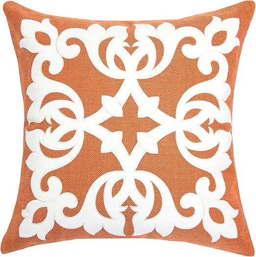 Amazon Com Homey Cozy Applique Throw Pillow Cover Orange Burlap