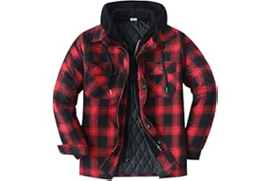 ZENTHACE Men's Thicken Plaid Hooded Flannel Shirt Jacket with Quilted Lined,Zipper&Snap