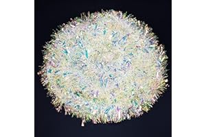 GLYINNHE 33FT Christmas Tinsel Garland Iridescent Metallic Hanging Garland for Christmas Tree Fireplace Mantle Home Decoration