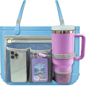 Mesh Pouch Organizer for XL Bogg Bag & Simple Modern Bag – Bogg Bag Accessories with Cup & Phone Holder Compatible with 30/40