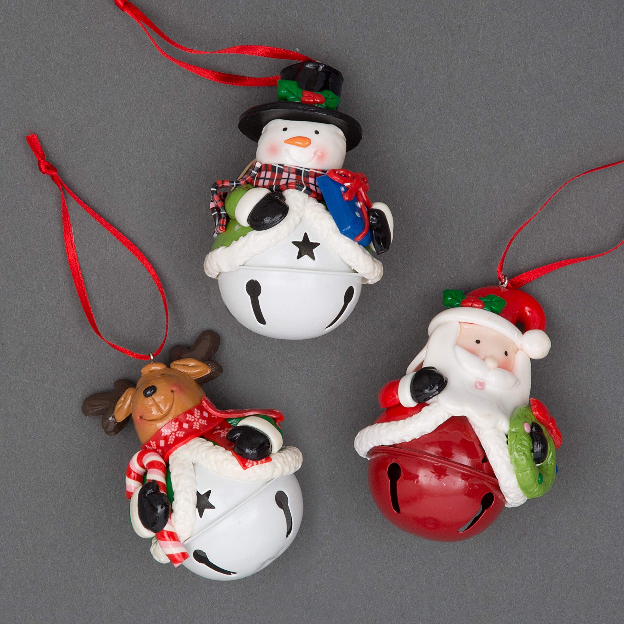 Christmas Tree Hanging Decorations Santa Snowman Reindeer with Jingle Bells Xmas Tree Wall Home Décor Ornaments 3pcs Set