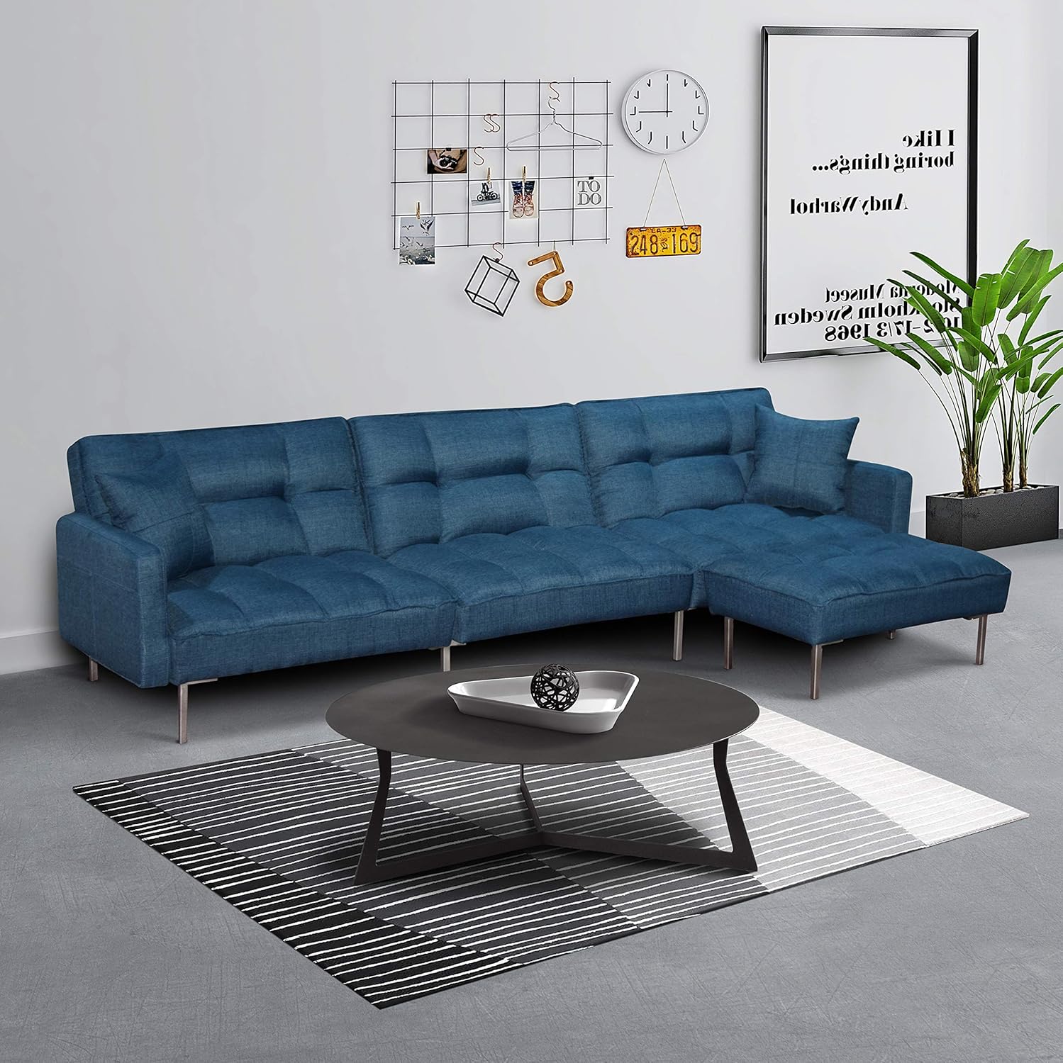 Amazon Com Mooseng L Shape Sleeper Sofa Linen Fabric Modular