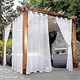 BONZER White Outdoor Sheer Curtains for Patio Waterproof - 2 Panels Grommet Indoor Voile Sheer Curtain for Living Room, Bedro