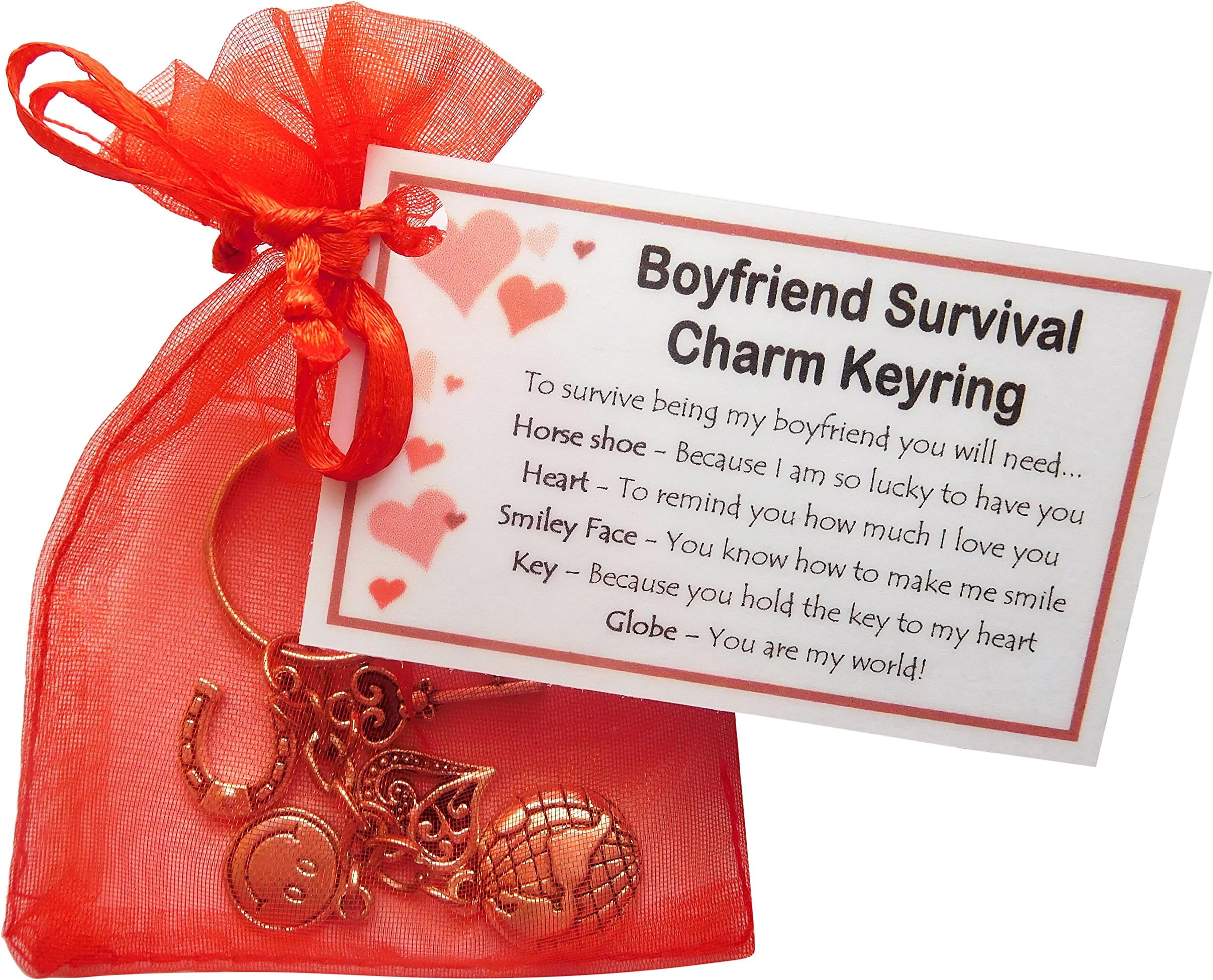 Smile Gifts Keyring Boyfriend Survival Charm in Red Bag with Label