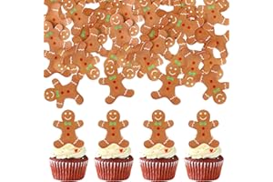 Ercadio 40 Pcs Edible Merry Christmas Cupcake Toppers Brown Gingerbread Man Cupcake Drink Topper Picks for Celebrating Merry Christmas Theme New Year Holiday Party Cake Decorations Supplies