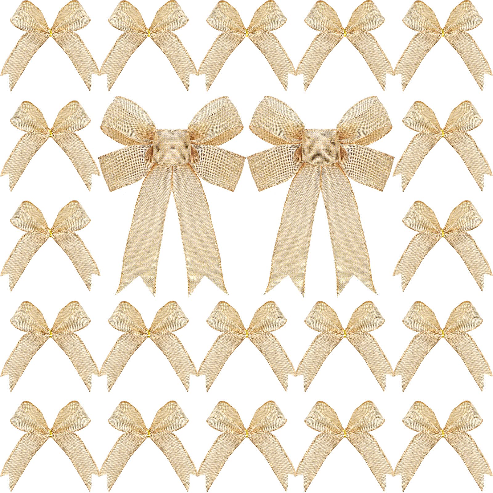 24 Pieces Christmas Wreath Bows Christmas Tree Bows Sparkling Christmas Party Decorations Ornaments (Linen Colour)