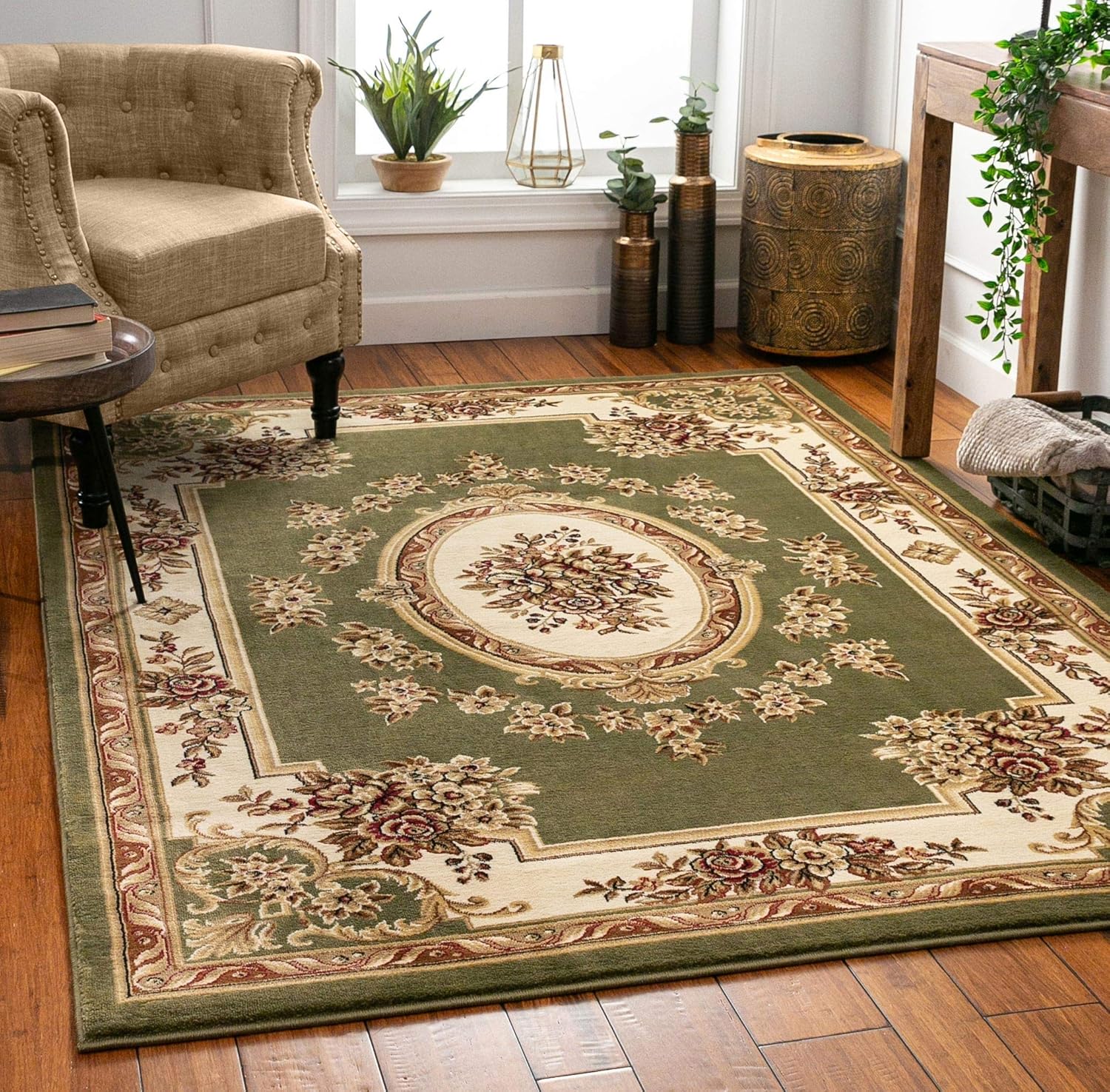 Pastoral Medallion Green French Area Rug 11 x 15 ( 10'11" x