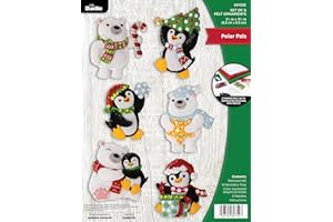 Bucilla Felt Applique 6 Piece Ornament Making Kit, Polar Pals, Perfect for DIY Arts and Crafts, 89752E