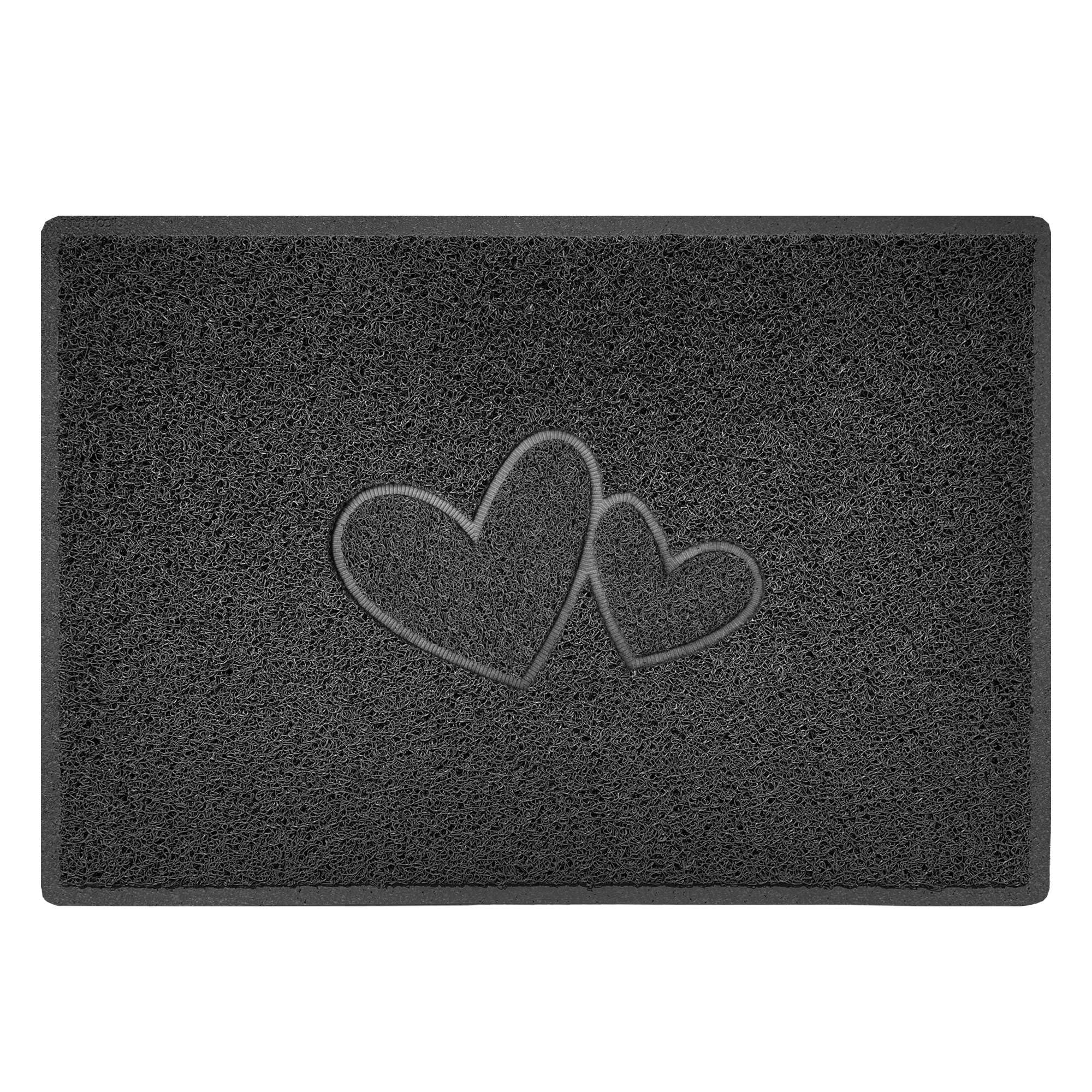 Nicoman Double Heart Embossed Shape Door Mat Dirt Trapper PVC Spaghetti Mat Washable Quick Drying Barrier Doormat-Dark Grey (Watertight Rubber-Back)-Large (90x60cm)