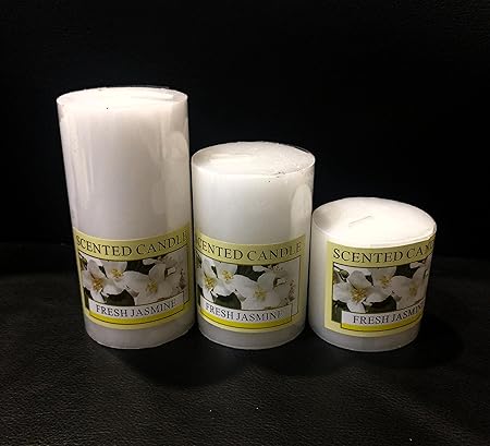GOYAL High Quality White Scented Wax Pillar Set (SET OF 3)
