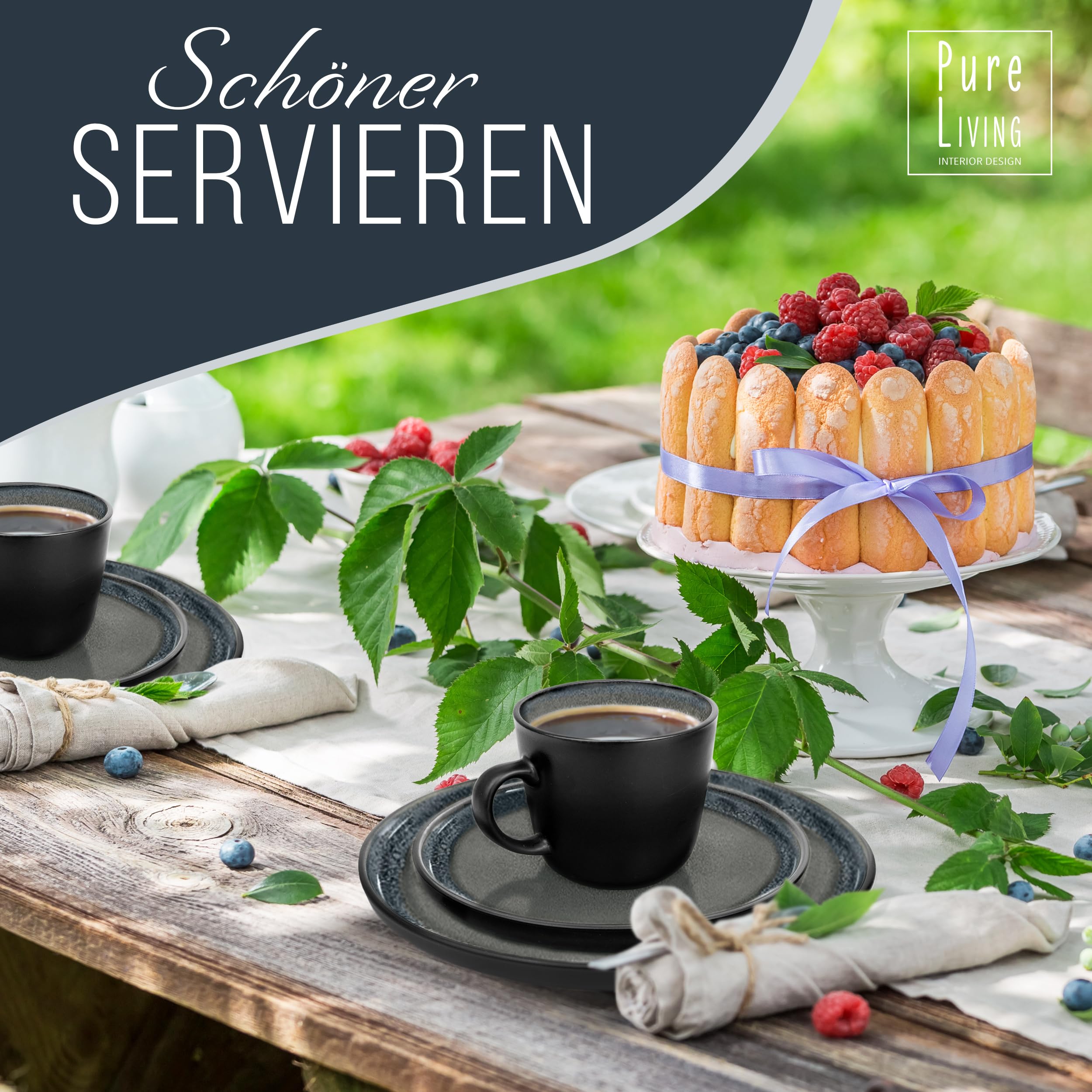 Steingut Geschirrset 6 Personen Ibiza 24 tlg. TESTSIEGER, Traumhaftes Mediterranes Steingut Geschirr Set, Schüssel- und Teller Set, Tafelservice 6 Personen, Geschirrsets Pure Living in Grau