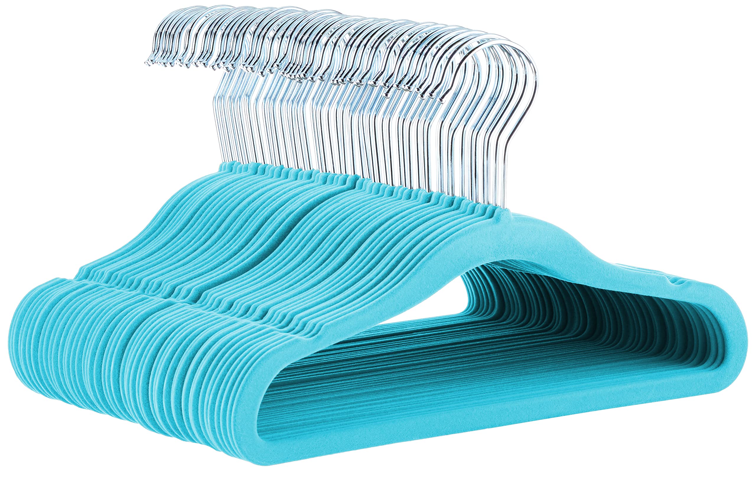 Amazon Basics Kids Velvet, Non-Slip Clothes Hangers for Infant and Toddler, 11.6 Inches, Pack of 50, Blue
