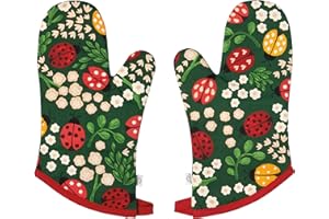 Jubilee Ladybugs Oven Mitts Set - 100% Cotton, Quilted Insulation, 13-Inch Length