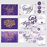 Decorably 24 Pack Glittery 6x4in Purple Thank You Cards with Envelopes and Stickers, 6 Elegant Designs for Friends, Loved Ones, Blank Inside - All Occasions, Wedding, Baby Shower, Gifting, Mailing