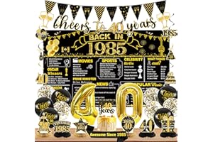 DARUNAXY 40th Birthday Party Decorations for Men Women, Black Gold Back in 1985 Banner, Gold 40 Number Balloons & Cake Topper