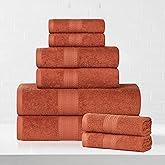 Superior Eco-Friendly Cotton 8-Piece Towel Set, Bathroom, Shower, Quick Dry Home Essentials, Lightweight, Sustainable Towels, 2 Bath, 2 Hand, 4 Face Towels, Washcloth, Highly Absorbent, Copper