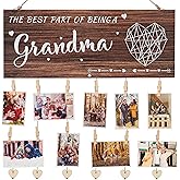 Grandma’s brag board Grandma Gifts Nana Photo Holder Picture Frame, Birthday Gifts for Grandma from Granddaughter and Grandson, Grandkids Photo Holder Nana Gigi Grandmother Christmas Thanksgiving Present Hanging Photo Frame with clips and Twine(Brown)