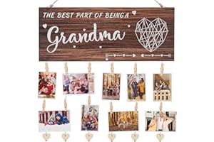 WALSKING Grandma brag board Grandma Gifts Nana Photo Holder, Mothers Day Gifts for Grandma from Granddaughter and Grandson, Grandkids Photo Frame Nana Gigi Grandmother Present Hanging Photo Frame with clips and Twine(Brown)
