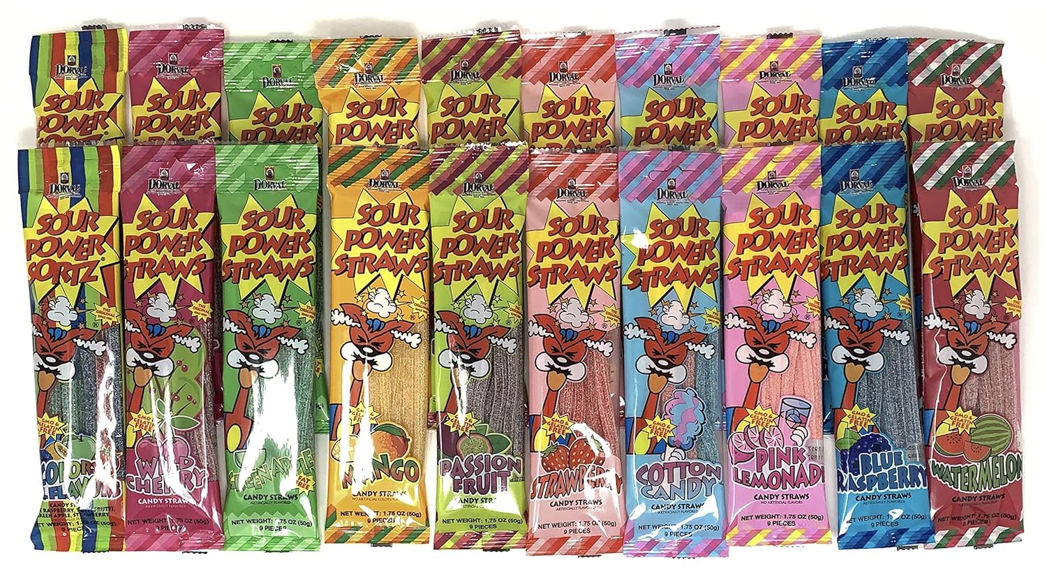 Sour Power Straws Variety Pack of 10 Flavors (2 of each