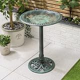 CHRISTOW Garden Bird Bath Resin Pedestal 60cm Victorian Green view 2