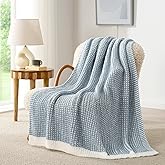 Snuggle Sac Ultra Soft Waffle Throw Blanket for Couch Bed Sofa 50x60 inches, Reversible Blue Cream Blanket Microfiber Fluffy Fuzzy Cozy Knit Soft Throws Birthday Gifts for Women