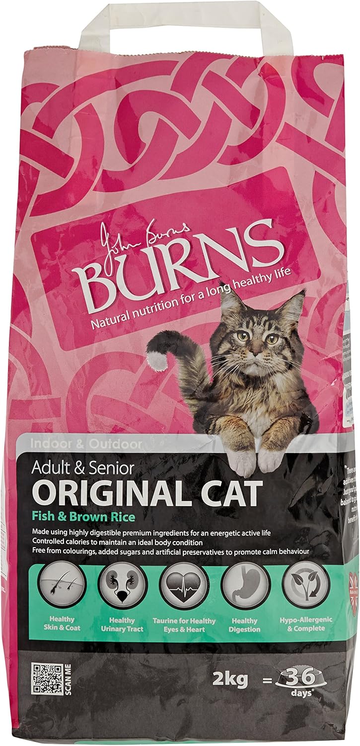Burns Adult and Senior Original Complete Dry Cat Food Fish and Brown