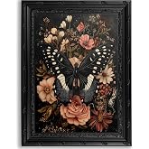 Black Framed Gothic Dark Butterfly Canvas Wall Art 9x11in | Vintage Moody Floral Insect Picture Wall Decor,Dark Garden Floral Print Artwork,for Living Room Bedroom Home Decoration