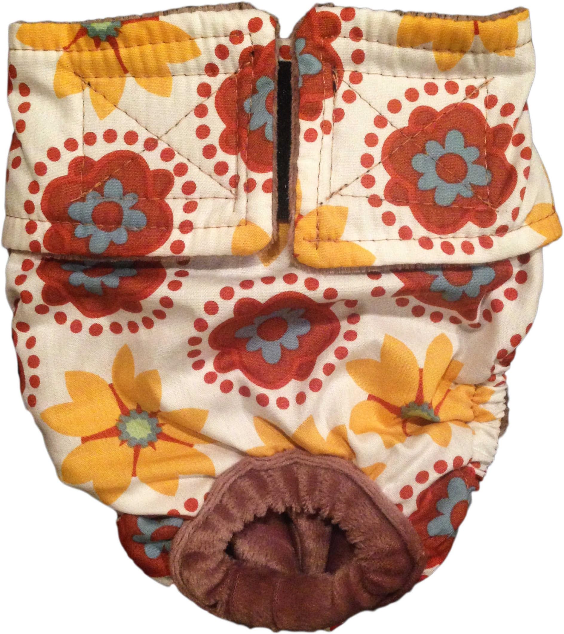 Barkerwear Cat Diapers - Made in USA - Forever Flower on White Washable Cat Diaper, S for Piddling, Spraying or Incontinent Cats