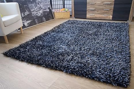 shaggy hochflor teppich poppy langflor teppich in grau trendfarben mit glanzgarn grosse 160x230 cm amazon de kuche haushalt