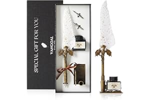 VANGOAL Dragon Quill Pen and Ink Set, Vintage Dragon Feather with Novelty Pen Base, Retro Carving Dip Pen Calligraphy Gift Set for Writing, Drawing, Desktop Decoration (White)