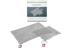 CM SCRUBBER Knapp Made Cast Iron Chainmail Scrubber Kitchen Set - 4" and 7" Cast Iron Scrubber. Premium Stainless Steel Cast Iron Cleaner Chainmail Scrubber Dishcloth for Your Finest Pots, Pans, and Kitchenware.