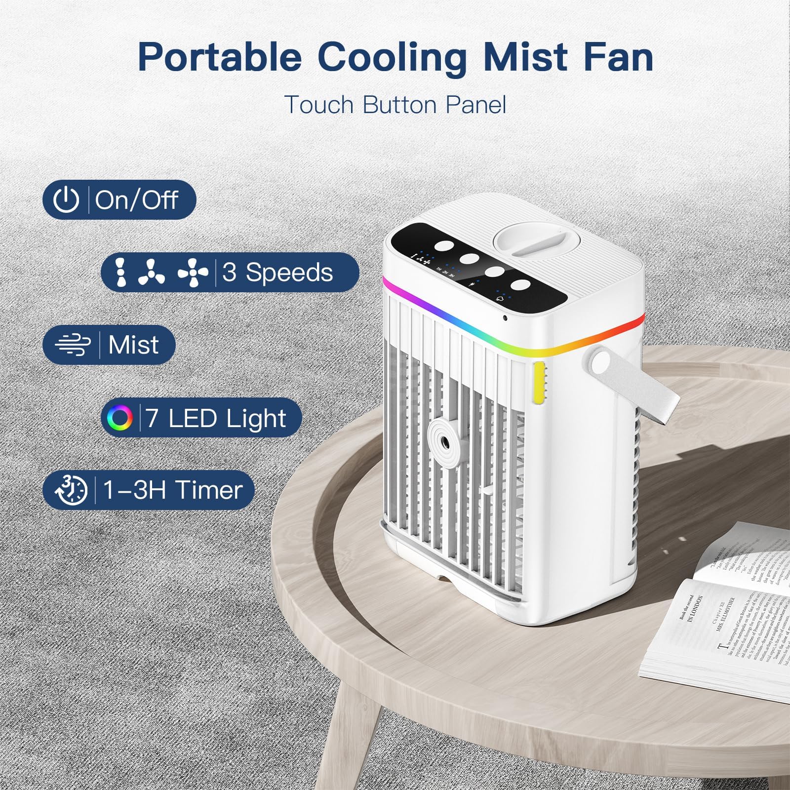 Portable Air Conditioners, Mini Air Conditioner, Personal Air Conditioner, AC Unit Cooling Fan with Remote Control, 3 Speed, 3 Mist, 7 Light,1-3H Timer, Evaporative Air Cooler Fan for Bedroom Office