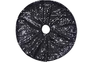 Yookat 1 Pack Christmas Tree Skirt 24 Inches Round Sequence Trees Skirts Sparkle Tree Mats Black Christmas Trees Skirt for Decorations (Black, 24 inch)