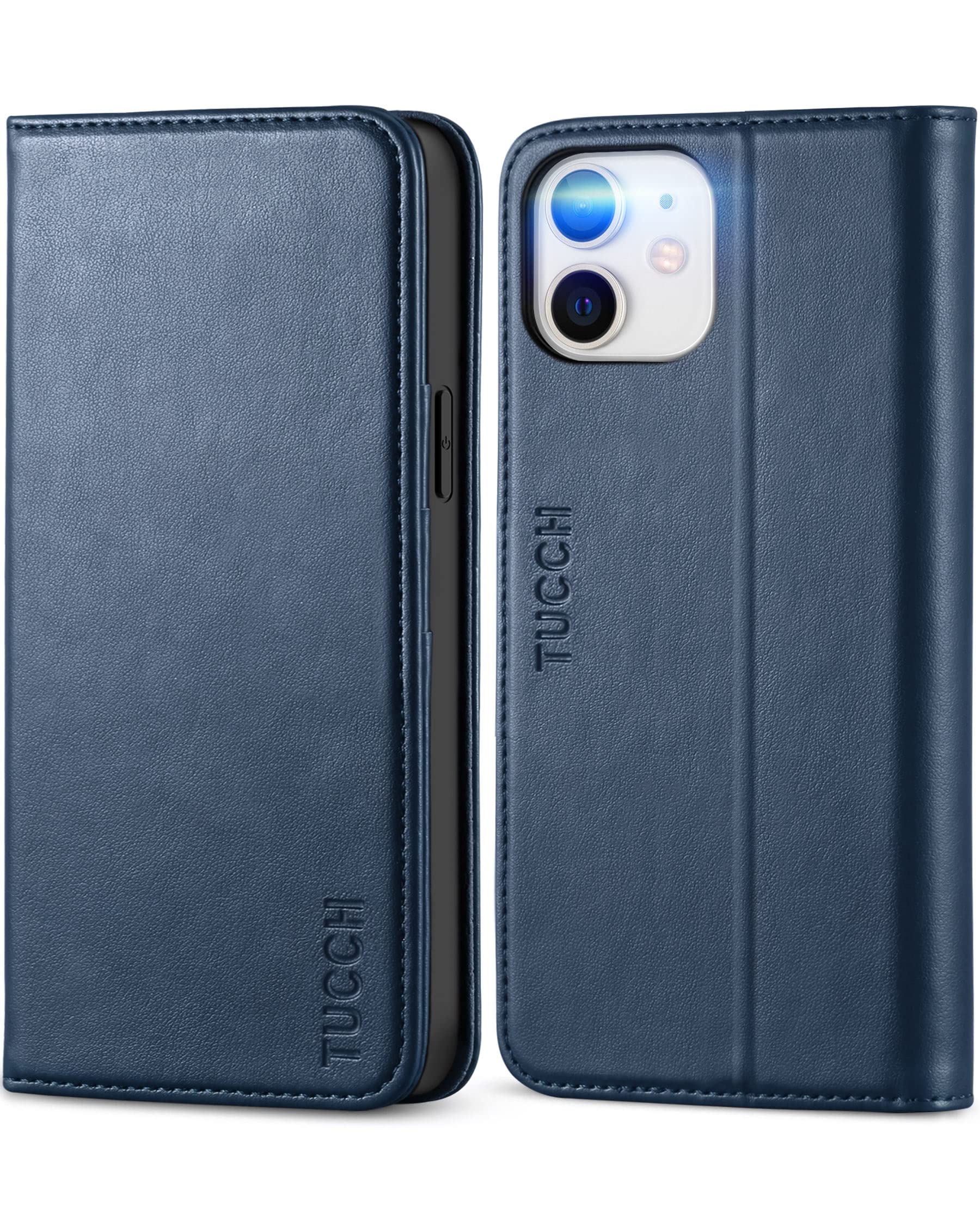 TUCCH PU Leather Case for iPhone 12 Pro/iPhone 12 (6.1"), Wallet Case with[Credit Card Holders][Shockproof TPU] Viewing Stand, Protective Flip Stand Cover Compatible with iPhone 12 Pro/12, Dark Blue