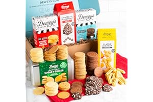 Merry & Bright Gift Basket by Dewey's Bakery | Gingerbread & Hot Cocoa Moravian Cookies, Gift Tin, Chocolate Peppermint Cookies & Cheese Straws | North Carolina Bakery Food Gifts | 5-Piece Holiday Box