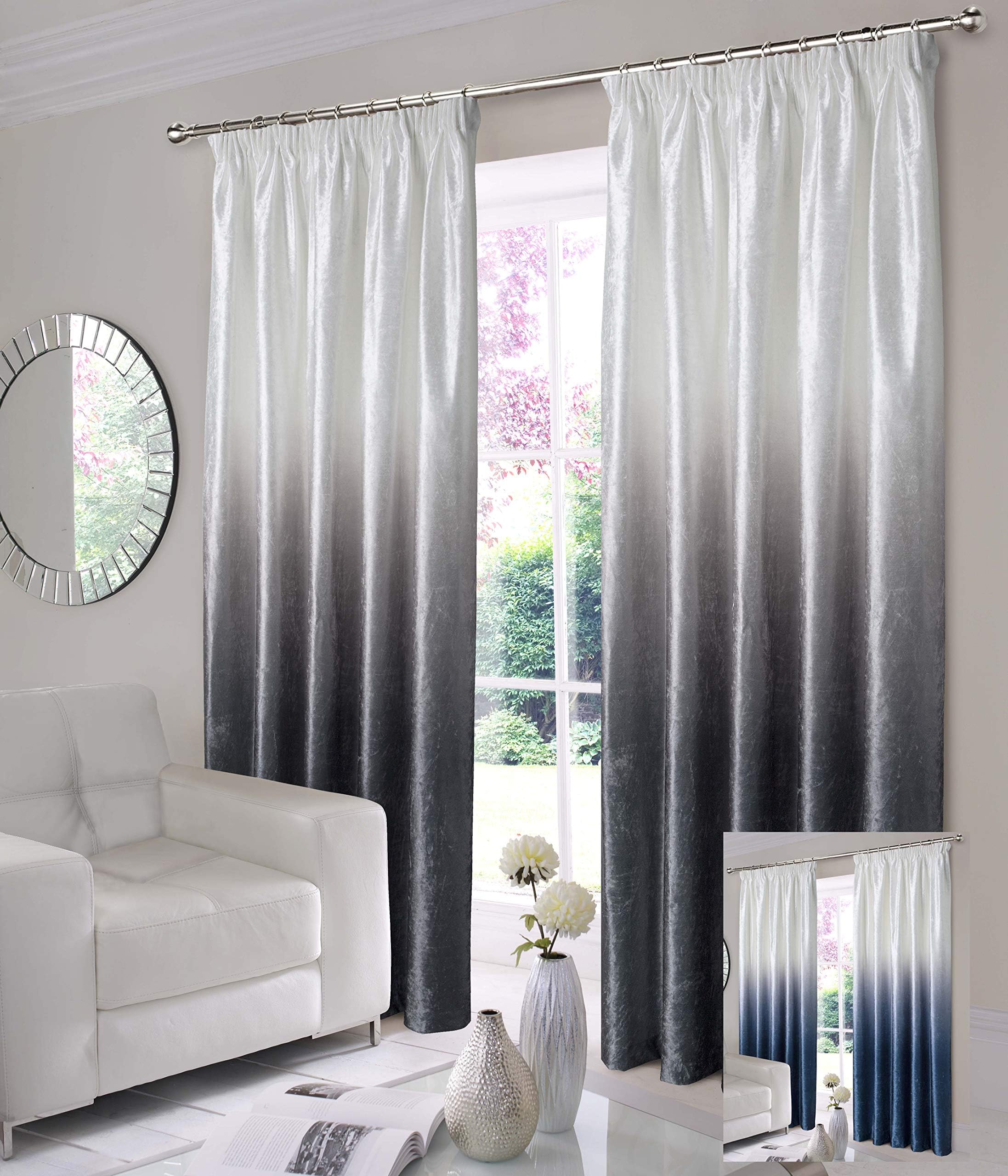 The Mill Shop Ombre Luxury Velvet Lined Pencil Pleat Curtains 65x72 Grey