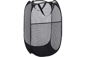 MOOMASS Foldable Mesh Popup Laundry Hamper,Laundry Basket Easy to Open and Fold for Dorm,Travel, College Dorms, and More (black)