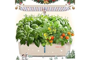 SUNCOZE Hydroponics Growing System Kit 12 Pods, Indoor herb Garden with 20W LED Grow Light, Visible Water Tank with Pump, 2.2"-12.4" Adjustable Height Indoor Gardening System, Gardening Gifts, Beige