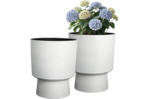 Ultym 16.75"H Urn-Style Tall Planters, 2-Pack Modern Large Flower Pots for Outdoor Indoor, 2-in-1 Design Plant Containers for Garden Patio Yard Balcony Porch or Home Decor, White Terrazzo, UV-Protect