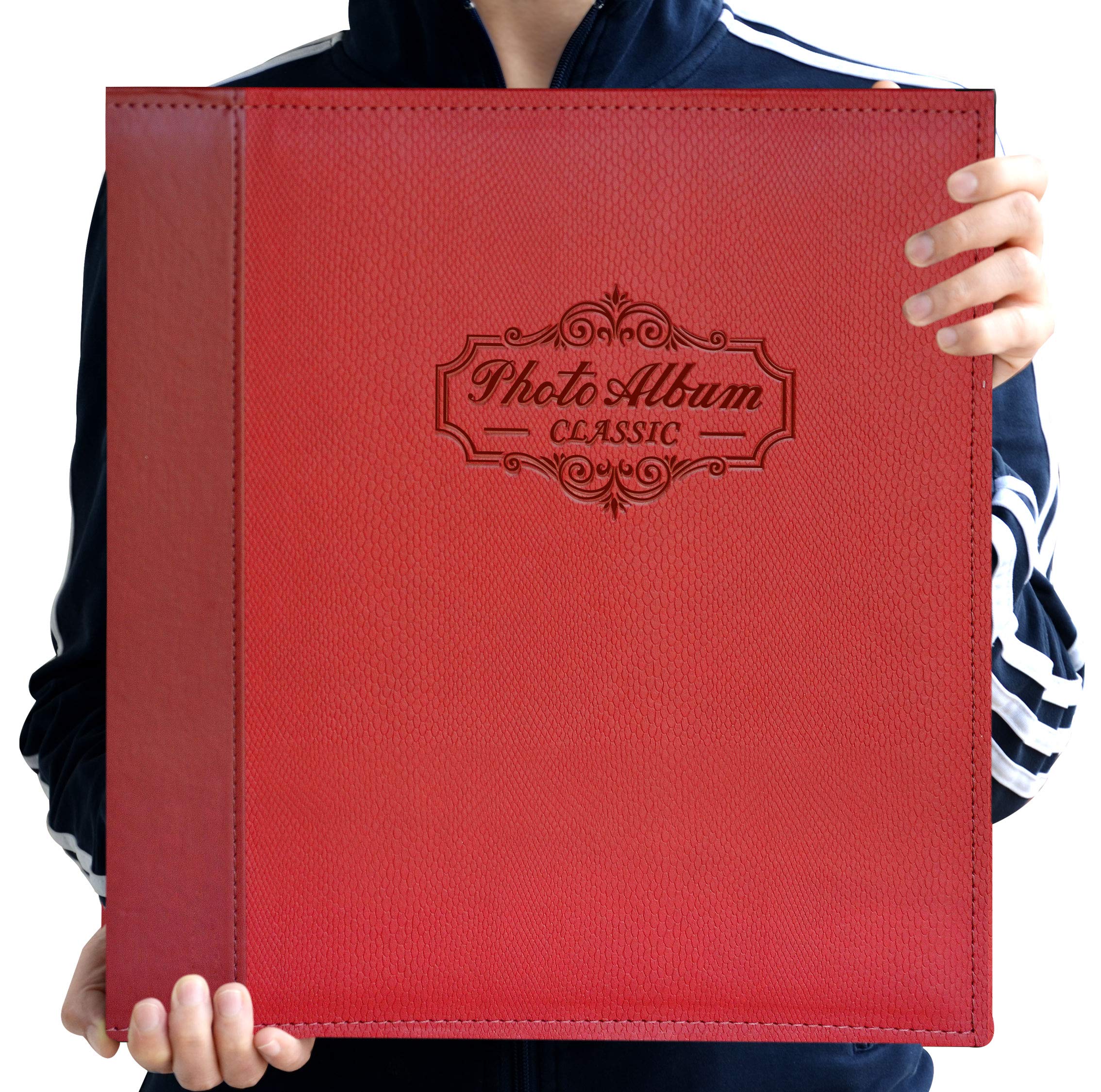 Zoview Art Photo Album Holds 3X5, 4X6, 5X7, 6X8, 8X10 Photos, Leather Cover, Magnetic Self-Stick Page, Hand Made DIY Albums (Red, Large)