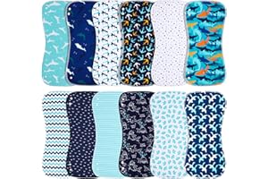 Premium 12-Pack 2-in-1 Baby Burp Cloths & Bibs | Organic Cotton 3-Layer Super Absorbent Burping Cloths & Spit Up Rags for Boy
