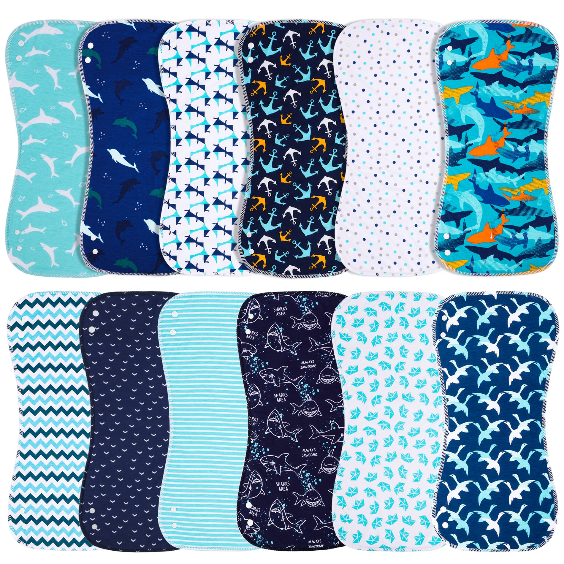Benoxine Baby Burp Cloths & Baby Bibs 2-in-1 Design Large Size 3-Layers Thicken 100% Cotton Super Absorbent and Soft Baby Spit Up Burping Rags Baby Burp Cloth Set for Boys 12 Pack