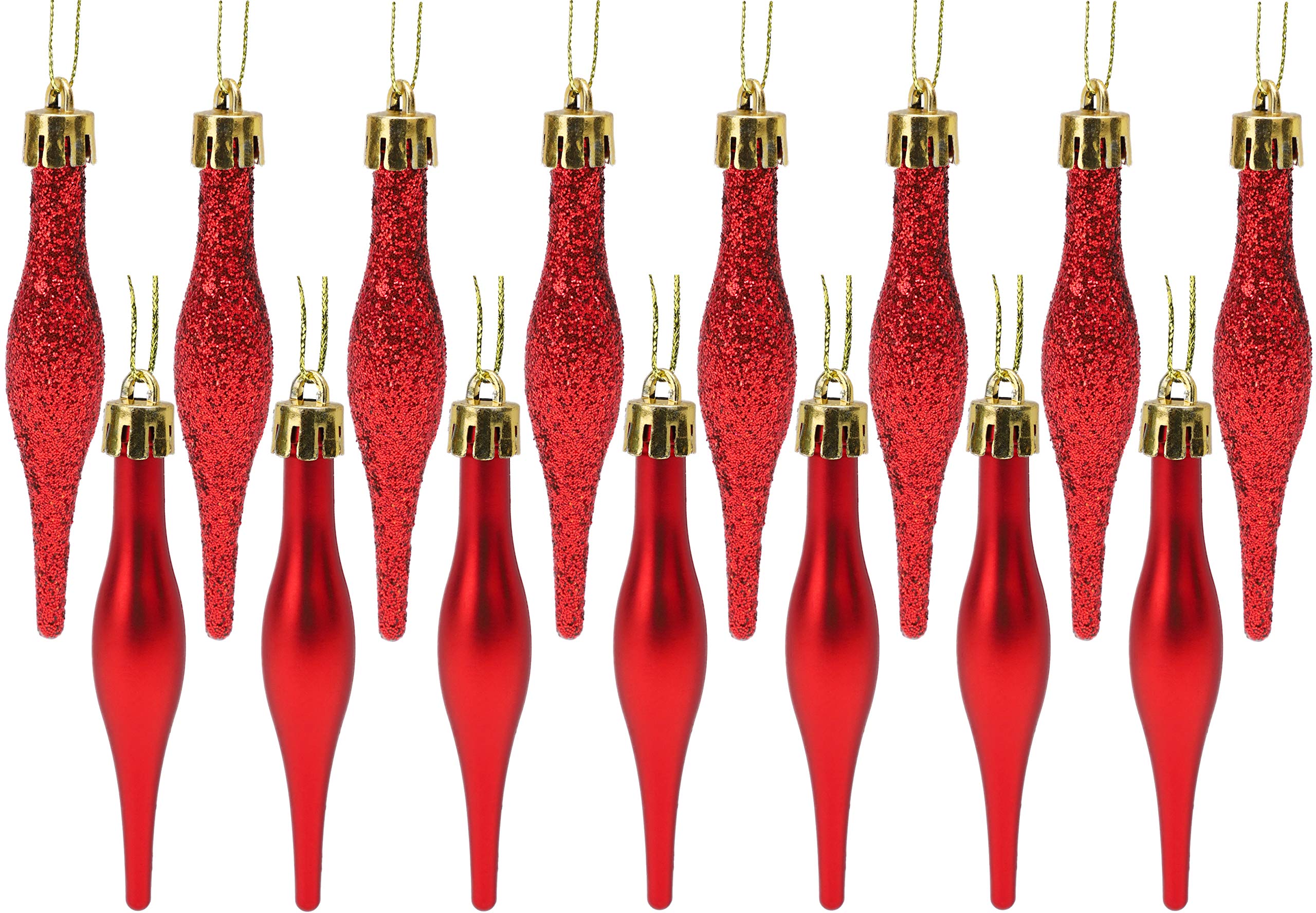 Christmas Concepts® Pack Of 15-8.5cm, 85mm (3.4") Droplet Baubles - Matte & Glitter Design - Christmas Baubles (Red)