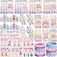 Princess Party Favors, Including 12 Gift Bag, 12 Stickers, 12 Silicone Wristbands, 12 Badge, 12 Notebook, 12 Gem Stickers , 12 Crown Tiaras, for Girls Princess Birthday Party Decorations Supplies