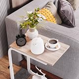 SIMPDIY Height Adjustable Side Table with 4 Wheels White Oak Iron view 4