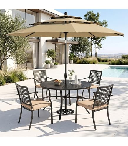 KH-46【新入荷　リサイクル品】ミリエル/スキッド　ダイニング5点セット　グレー×ブラウン Amazon.com: Member Mark Newcastle 5-Piece Round Patio Dining Set