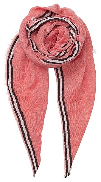 Becksöndergaard Damen Schal Eamon Rot - Tuch mit Gestreifter Borte in Fiery Red - Warmer Weicher Wolle-Baumwoll-Mix Größe: 18