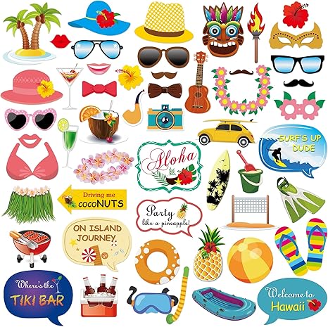 Howaf 53pcs Hawaiian Photo Booth Props Kit Diy Luau Party Supplies